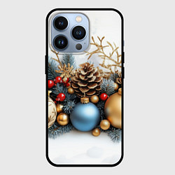 Чехол для iPhone 13 Pro Шарики новогодние и шишки, цвет: 3D-черный