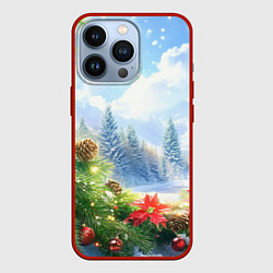 Чехол для iPhone 13 Pro Новогодний дневной пейзаж, цвет: 3D-красный