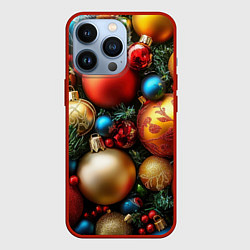 Чехол для iPhone 13 Pro Разноцветные новогодние шары, цвет: 3D-красный