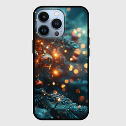 Чехол для iPhone 13 Pro Елочные шары и боке, цвет: 3D-черный