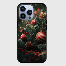 Чехол для iPhone 13 Pro Новый год - шарики, цвет: 3D-черный