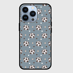 Чехол для iPhone 13 Pro Футбольные мячи и звезды на голубом, цвет: 3D-черный