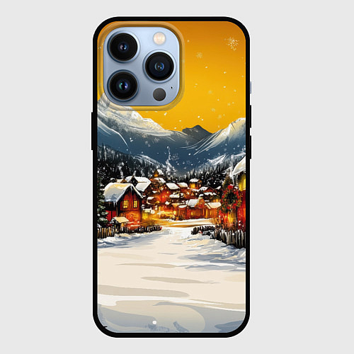 Чехол iPhone 13 Pro Ламповый новый год - домики / 3D-Черный – фото 1