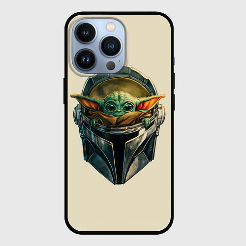 Чехол iPhone 13 Pro Малыш Грогу внутри шлема Мандалорец / 3D-Черный – фото 1