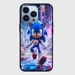 Чехол для iPhone 13 Pro Sonic в неоновом городе, цвет: 3D-черный