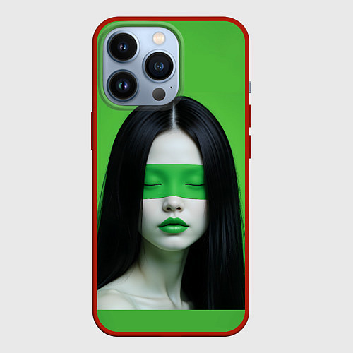 Чехол iPhone 13 Pro Pop art девушка на зеленом фоне / 3D-Красный – фото 1