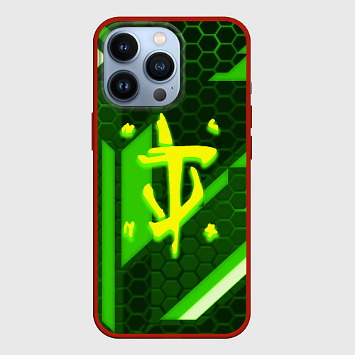 Чехол iPhone 13 Pro Doom geometry green / 3D-Красный – фото 1