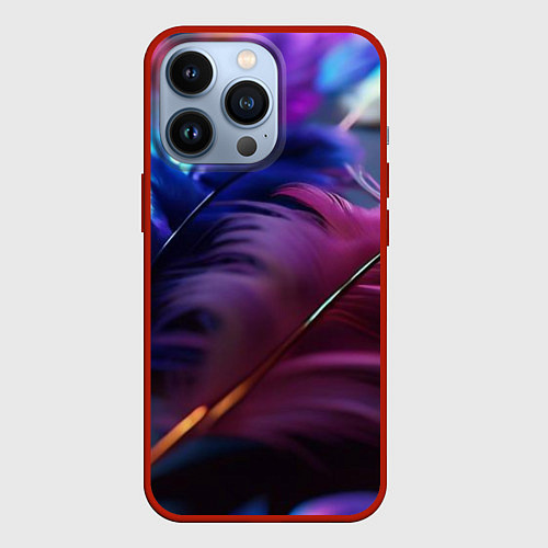 Чехол iPhone 13 Pro Перья неоновой птицы / 3D-Красный – фото 1