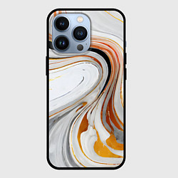 Чехол для iPhone 13 Pro Волнистые чёрно-жёлтые линии на белом фоне, цвет: 3D-черный