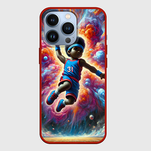 Чехол iPhone 13 Pro Бейсболист и космос / 3D-Красный – фото 1