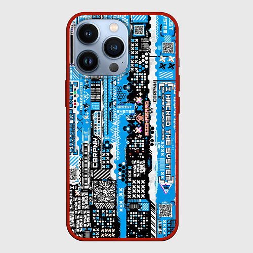 Чехол iPhone 13 Pro Киберпанк паттерн синий / 3D-Красный – фото 1