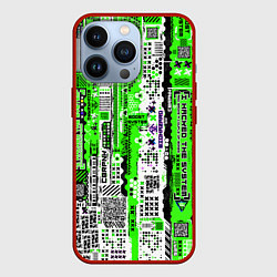 Чехол для iPhone 13 Pro Киберпанк паттерн зелёный, цвет: 3D-красный