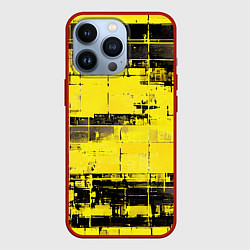 Чехол для iPhone 13 Pro Чёрно-жёлтый техно-паттерн, цвет: 3D-красный