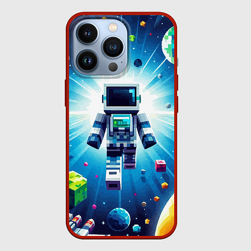 Чехол iPhone 13 Pro Minecraft - an astronaut in outer space / 3D-Красный – фото 1