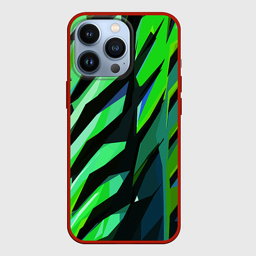 Чехол iPhone 13 Pro Чёрно-зелёная абстракция / 3D-Красный – фото 1