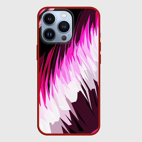 Чехол iPhone 13 Pro Бело-розовые острые полосы на чёрном фоне / 3D-Красный – фото 1