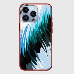 Чехол для iPhone 13 Pro Чёрно-синие острые полосы на белом фоне, цвет: 3D-красный