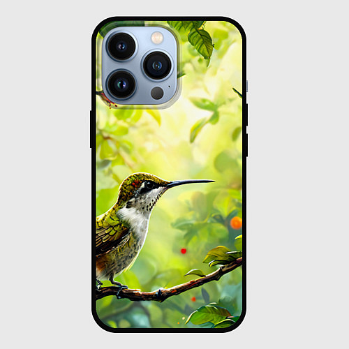 Чехол iPhone 13 Pro Колибри в цветах / 3D-Черный – фото 1