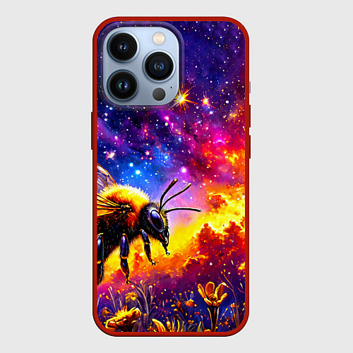 Чехол iPhone 13 Pro Пчелка в космосе / 3D-Красный – фото 1