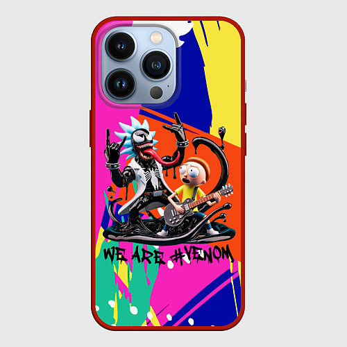 Чехол iPhone 13 Pro Rick-Venom and Morty - rock group / 3D-Красный – фото 1