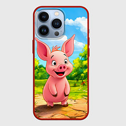 Чехол для iPhone 13 Pro Веселая свинка, цвет: 3D-красный