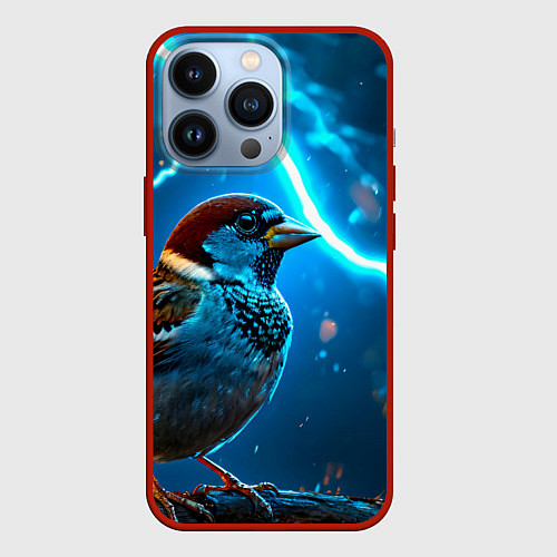 Чехол iPhone 13 Pro Воробей в грозу / 3D-Красный – фото 1