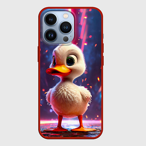 Чехол iPhone 13 Pro Уточка в неоне / 3D-Красный – фото 1