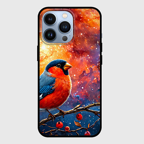 Чехол iPhone 13 Pro Снегирь и космос / 3D-Черный – фото 1