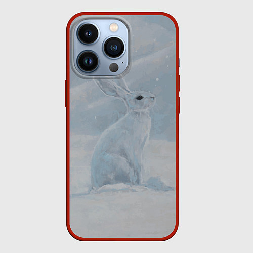 Чехол iPhone 13 Pro Заяц среди снега / 3D-Красный – фото 1