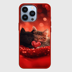 Чехол для iPhone 13 Pro Влюбленные котята с сердечком, цвет: 3D-красный