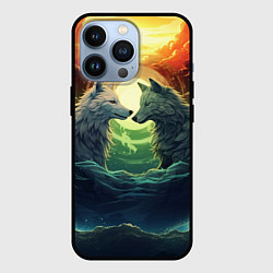 Чехол для iPhone 13 Pro Влюбленные волки полнолуние, цвет: 3D-черный