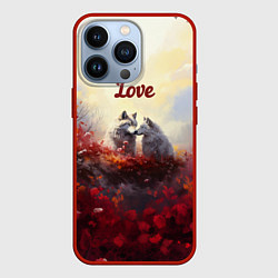 Чехол для iPhone 13 Pro Love волк и волчица, цвет: 3D-красный