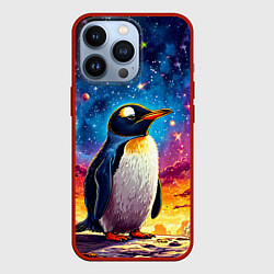 Чехол для iPhone 13 Pro Пингвин в космосе, цвет: 3D-красный