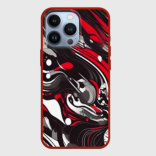 Чехол iPhone 13 Pro Красно-белые волны / 3D-Красный – фото 1