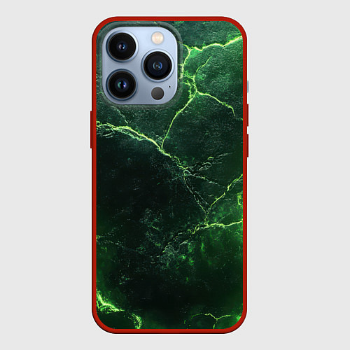 Чехол iPhone 13 Pro Зеленые кислотные молнии / 3D-Красный – фото 1