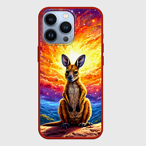 Чехол iPhone 13 Pro Кенгуру в космосе / 3D-Красный – фото 1