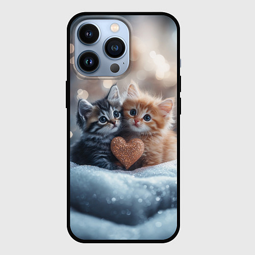 Чехол iPhone 13 Pro Влюбленные котята с сердечком / 3D-Черный – фото 1
