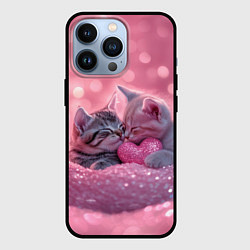 Чехол для iPhone 13 Pro Влюбленные котята в розовых блестках, цвет: 3D-черный