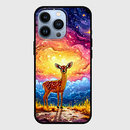 Чехол iPhone 13 Pro Олень и космическое небо / 3D-Черный – фото 1