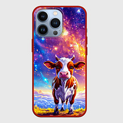 Чехол для iPhone 13 Pro Коровка и звездное небо, цвет: 3D-красный