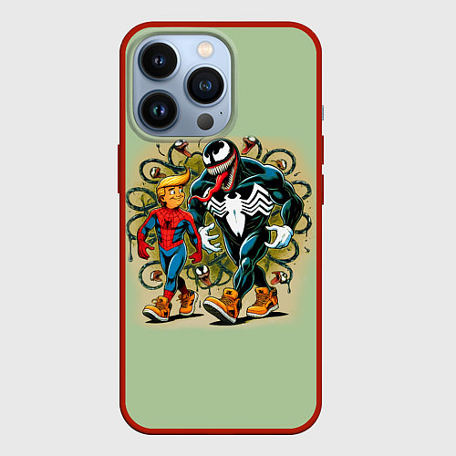 Чехол iPhone 13 Pro Venom and Spider-Trump - meme / 3D-Красный – фото 1