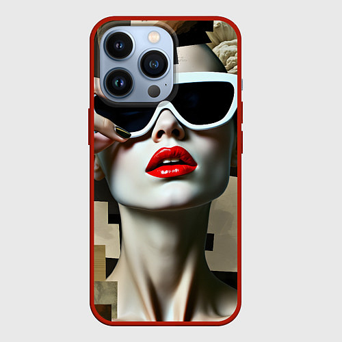 Чехол iPhone 13 Pro Коллаж с девушкой в очках / 3D-Красный – фото 1