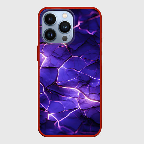 Чехол iPhone 13 Pro Фиолетовая разбитая текстура / 3D-Красный – фото 1