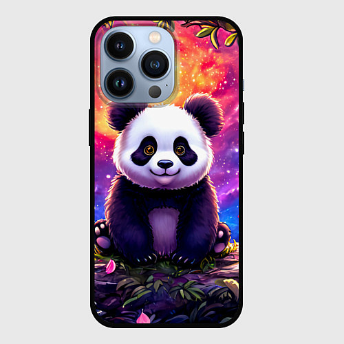 Чехол iPhone 13 Pro Панда и космическое небо / 3D-Черный – фото 1