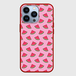 Чехол для iPhone 13 Pro Дольки арбуза розовый, цвет: 3D-красный