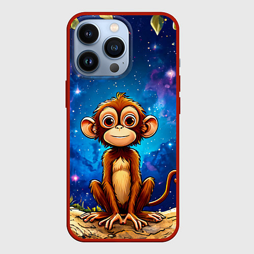 Чехол iPhone 13 Pro Обезьянка в звездную ночь / 3D-Красный – фото 1