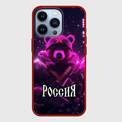 Чехол для iPhone 13 Pro Военный медведь в фиолетовом неоне, цвет: 3D-красный