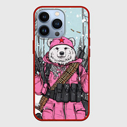 Чехол для iPhone 13 Pro Русский медведь в розовой куртке, цвет: 3D-красный