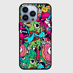 Чехол для iPhone 13 Pro Color doodle monsters, цвет: 3D-черный