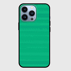 Чехол для iPhone 13 Pro Изумрудный зелёный однотонный с полосами, цвет: 3D-черный